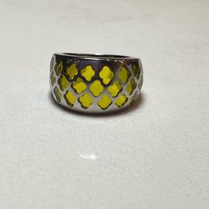 Silver Ring with Pale Green Intricate Detail